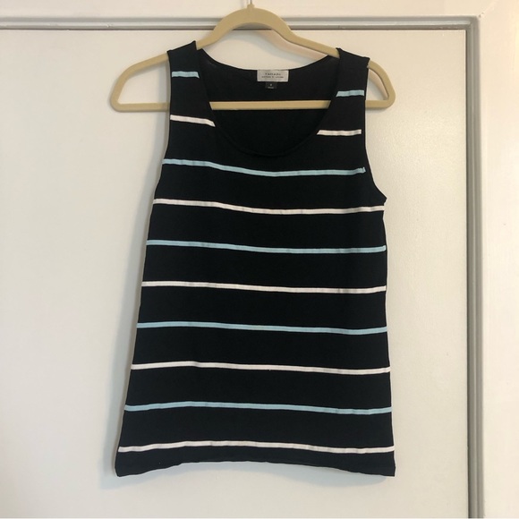 Tahari black knit tank top blue white stripes women’s size 8 sleeveless - Picture 1 of 8